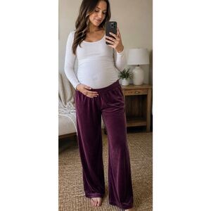 Lark + Grey Maternity Velvet Burgundy Pants Wide Leg Stretch Comfy Lounge Soft M